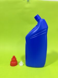 Toilet cleaner bottle 500ml. Blue colour, red cap and insert/plug